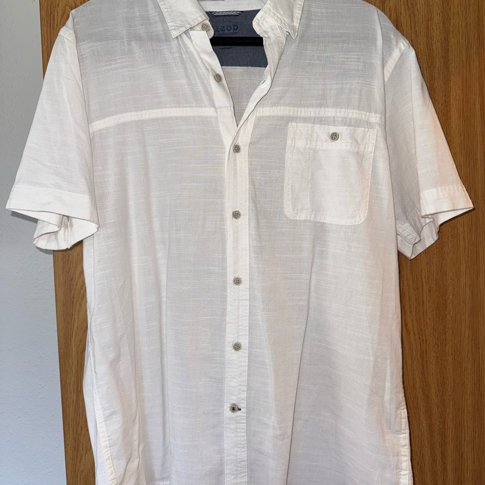 Izod White Casual Button Down Shirt Short Sleeve